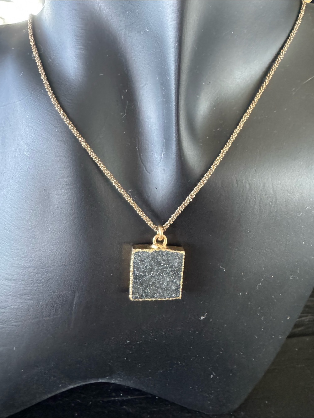 Mickey Lynn Black Druzy Pendant Necklace 925 Sterling Silver 18”